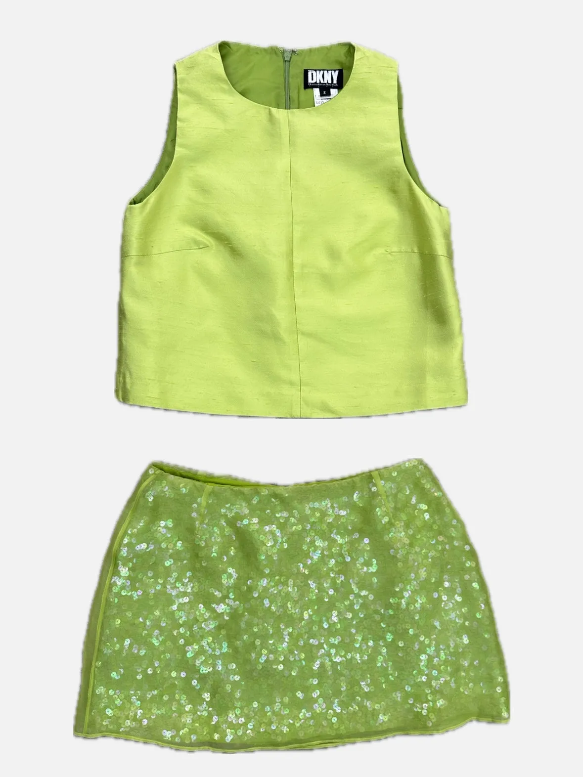 1990s DKNY Silk & Sequin Skirt Set