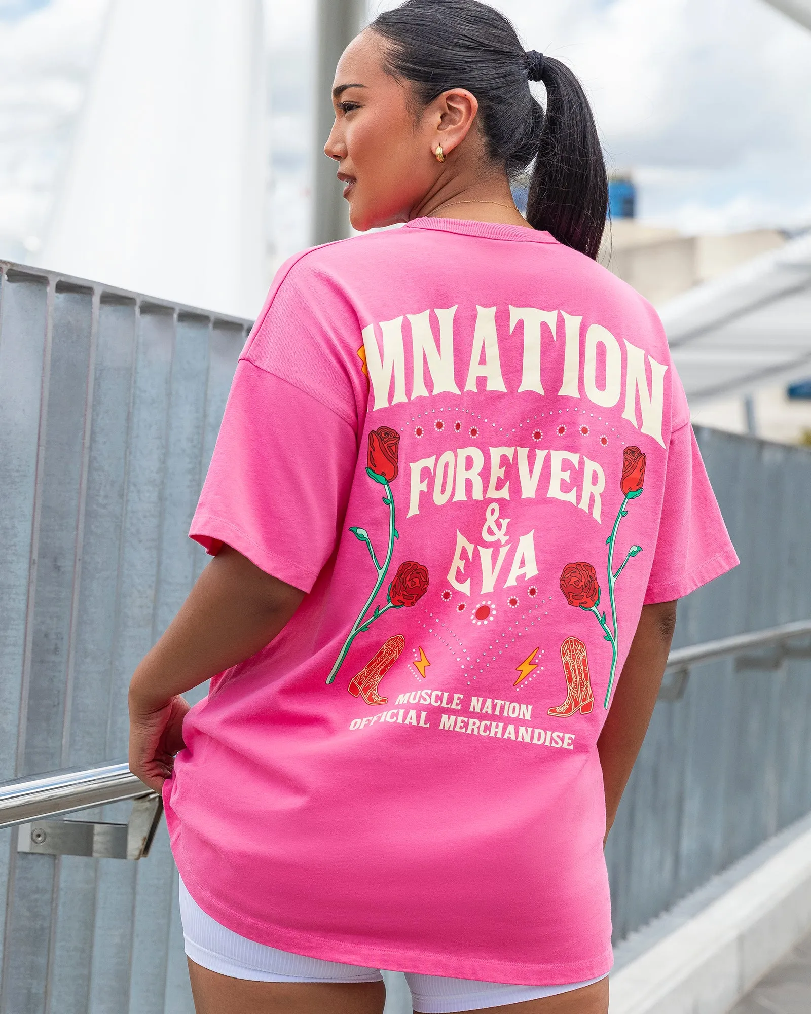4Eva Eva Oversized Tee - Flamingo