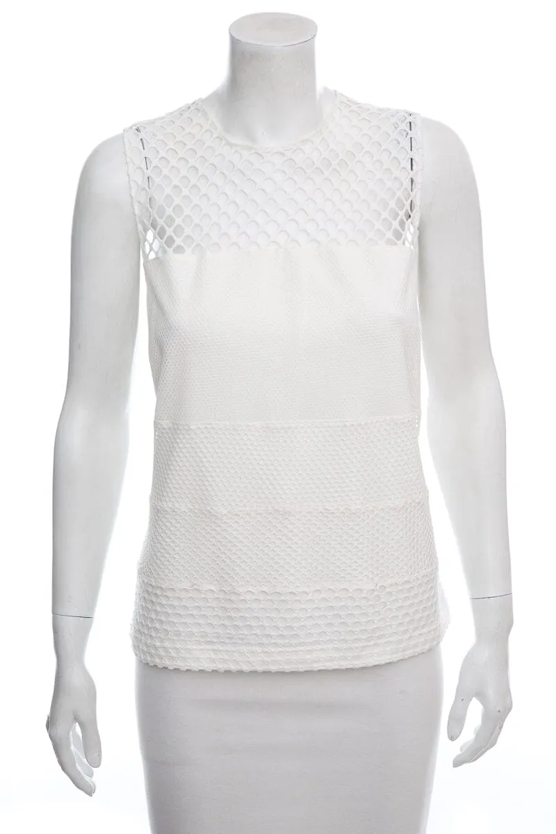 Akris White Net Detail Sleeveless Blouse SZ 14 NWT
