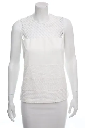 Akris White Net Detail Sleeveless Blouse SZ 14 NWT
