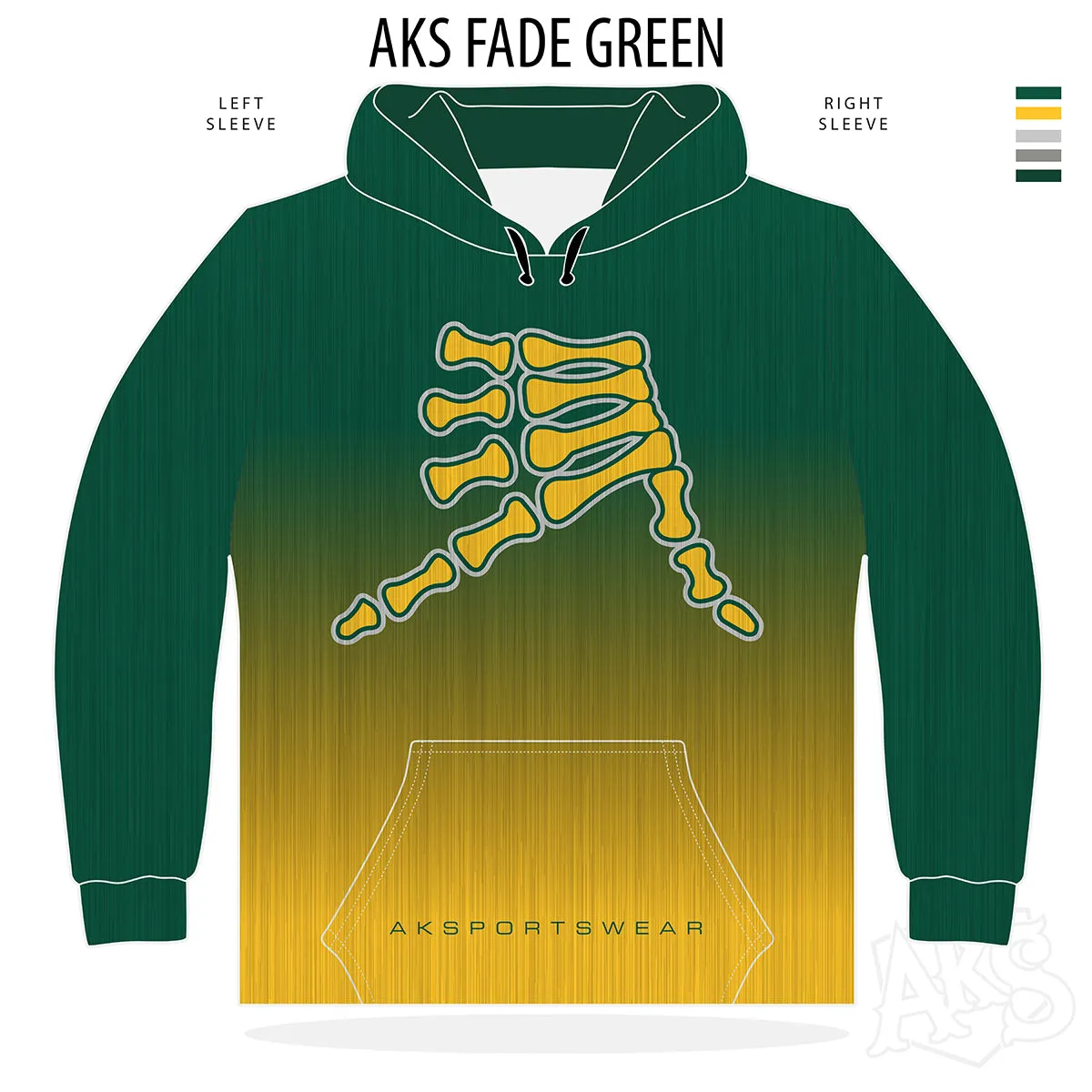 AkS Bones Fade Hoodie in Green & Gold