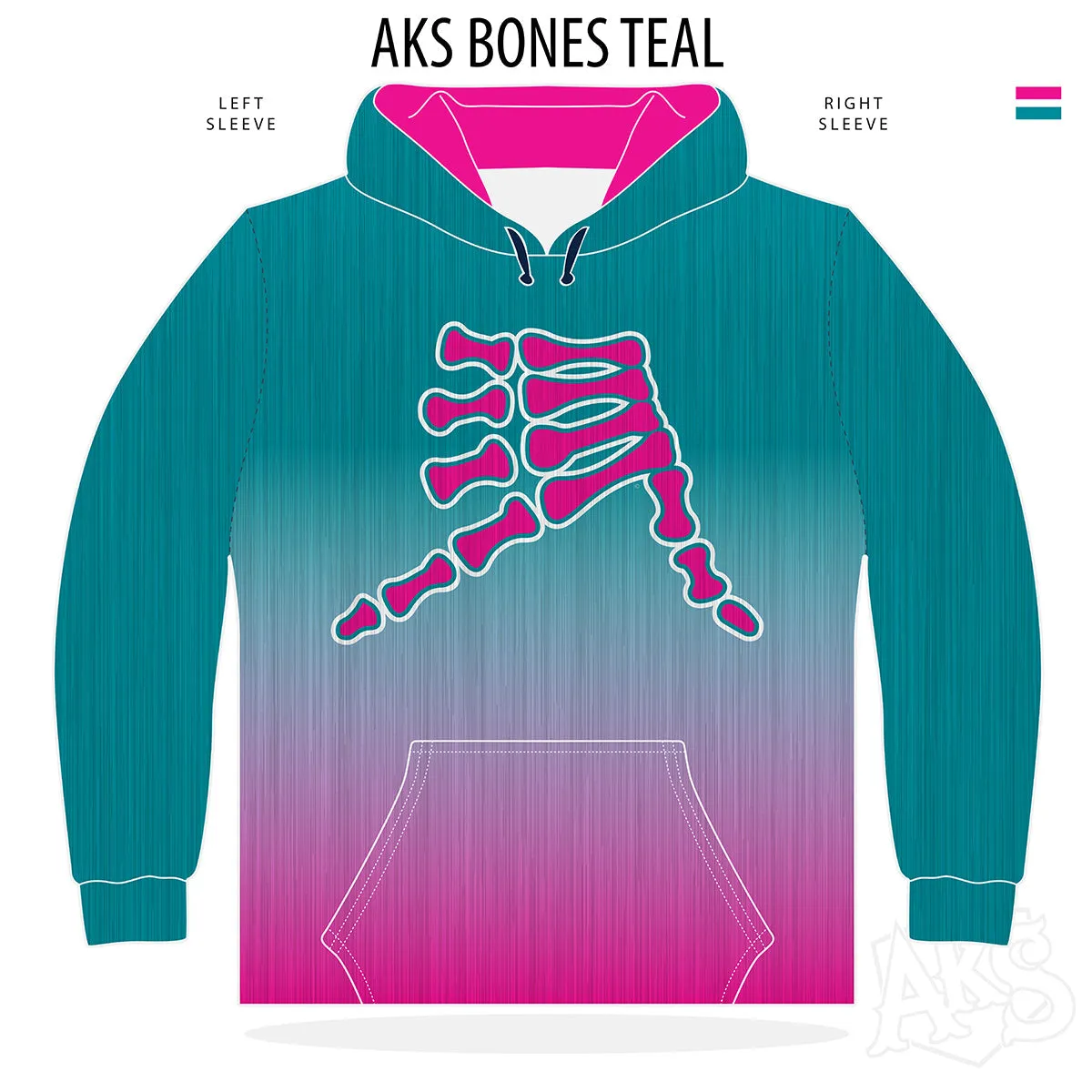 AkS Bones Fade Hoodie in Teal & Pink