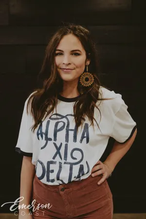 Alpha Xi Delta Script PR Ringer Tee