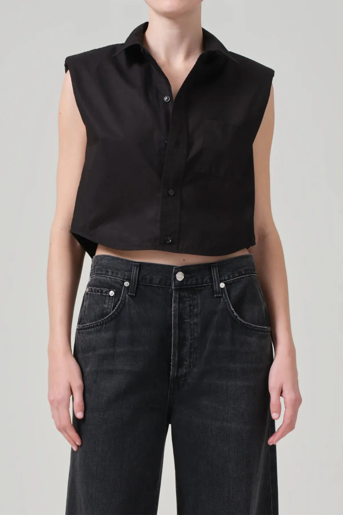 Anders Sleeveless With Shoulder Pads in Black