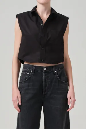 Anders Sleeveless With Shoulder Pads in Black