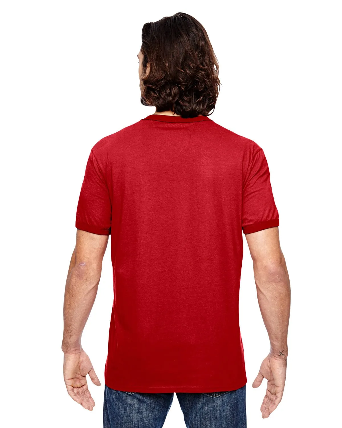 Anvil Lightweight Ringer T-Shirt | Heather Red/ Red
