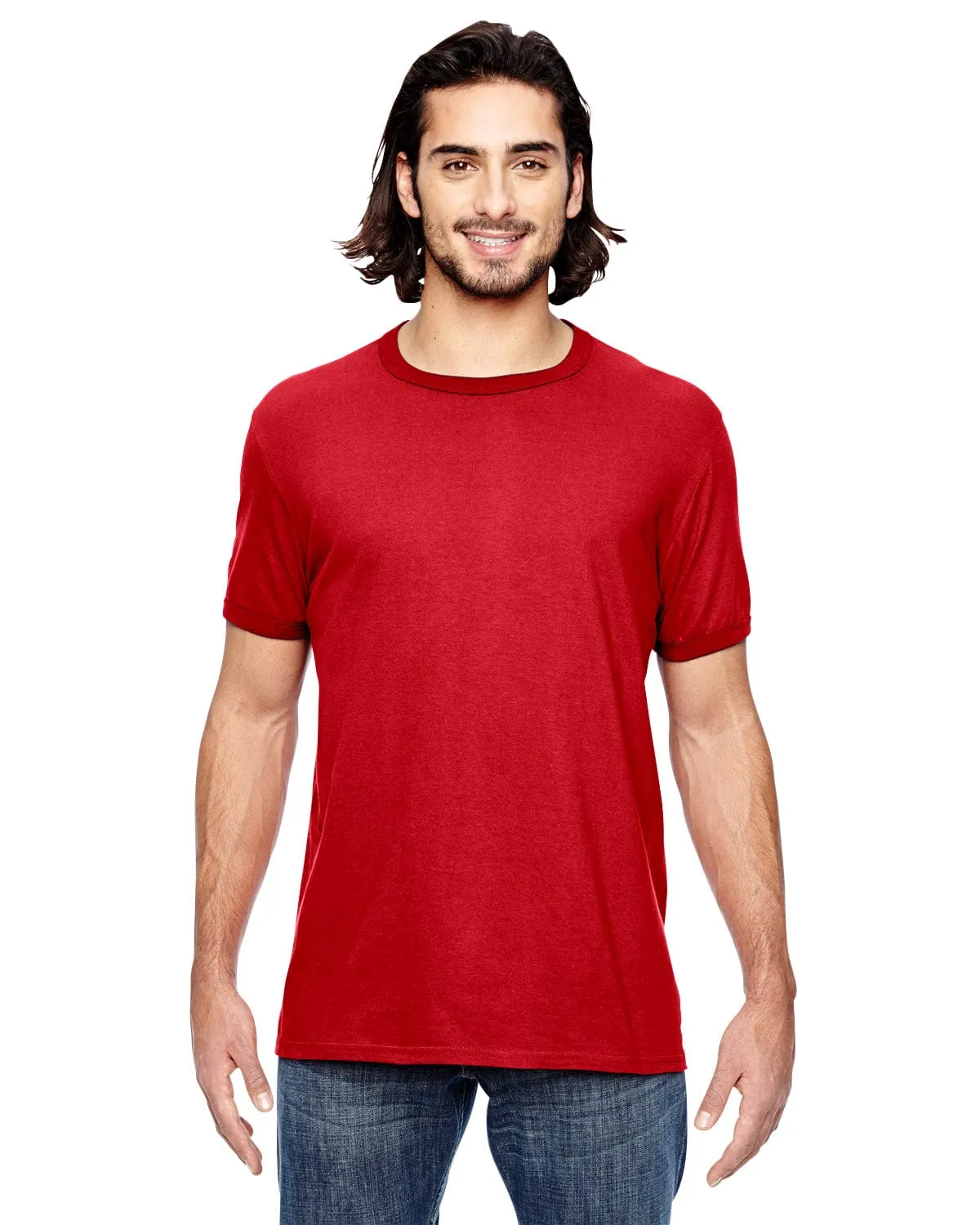 Anvil Lightweight Ringer T-Shirt | Heather Red/ Red