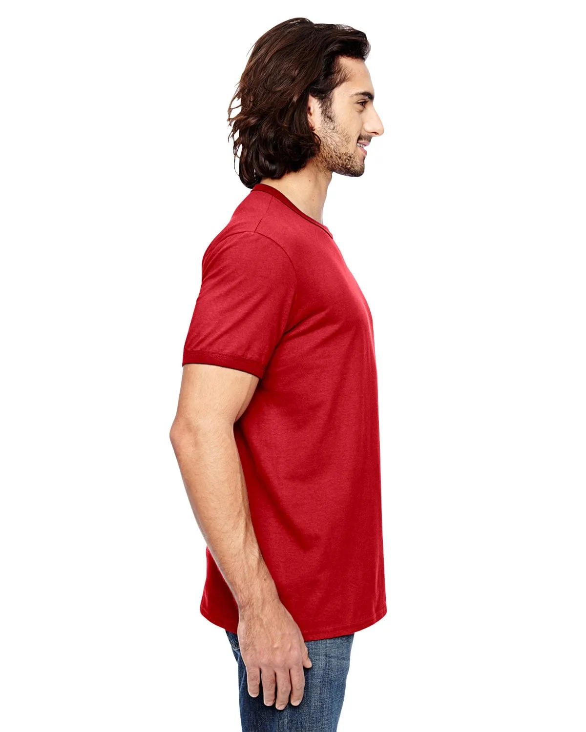 Anvil Lightweight Ringer T-Shirt | Heather Red/ Red