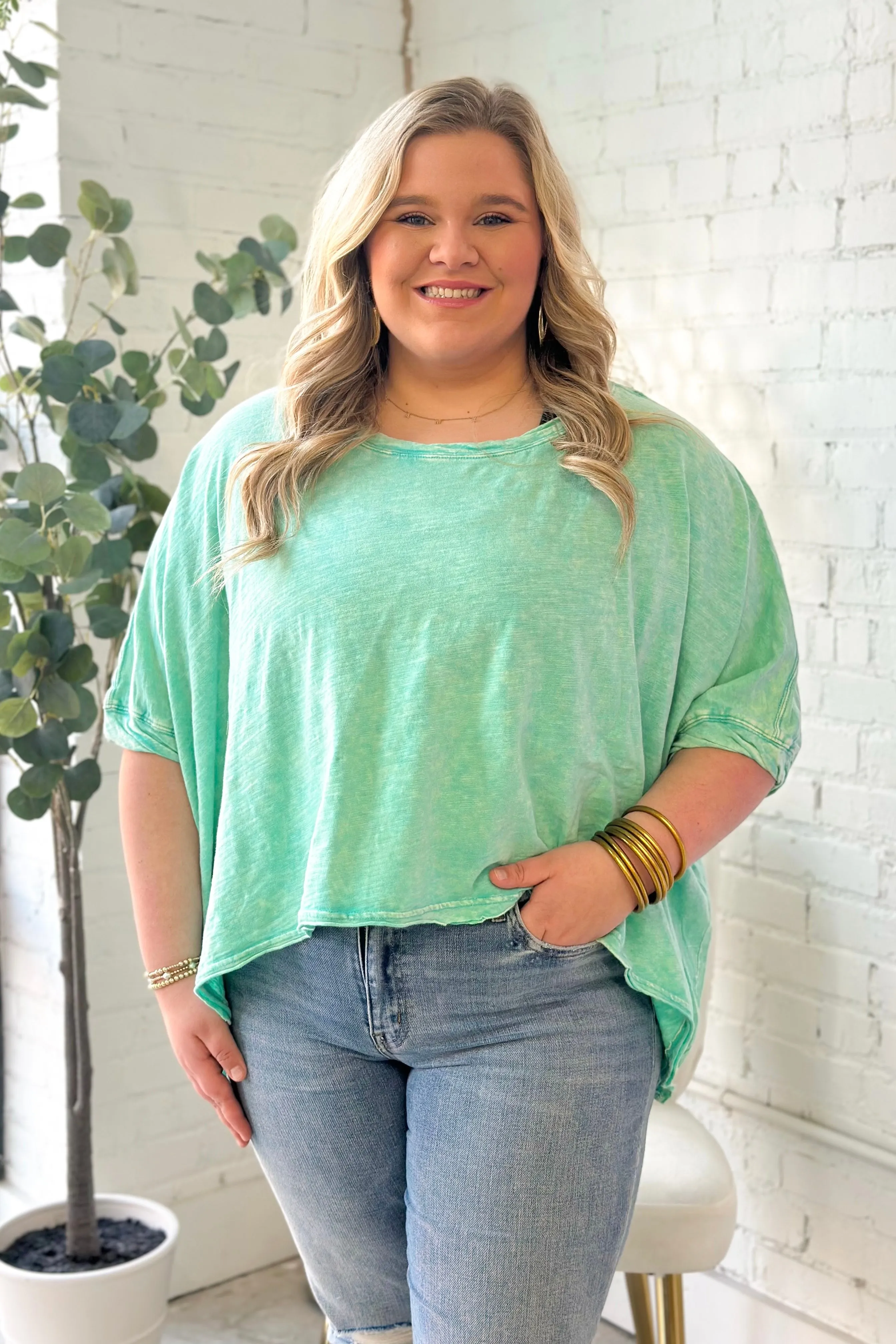 Aqua Mineral Washed Twisted Band Top