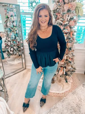 Black Knit Scoop Neck Peplum Top