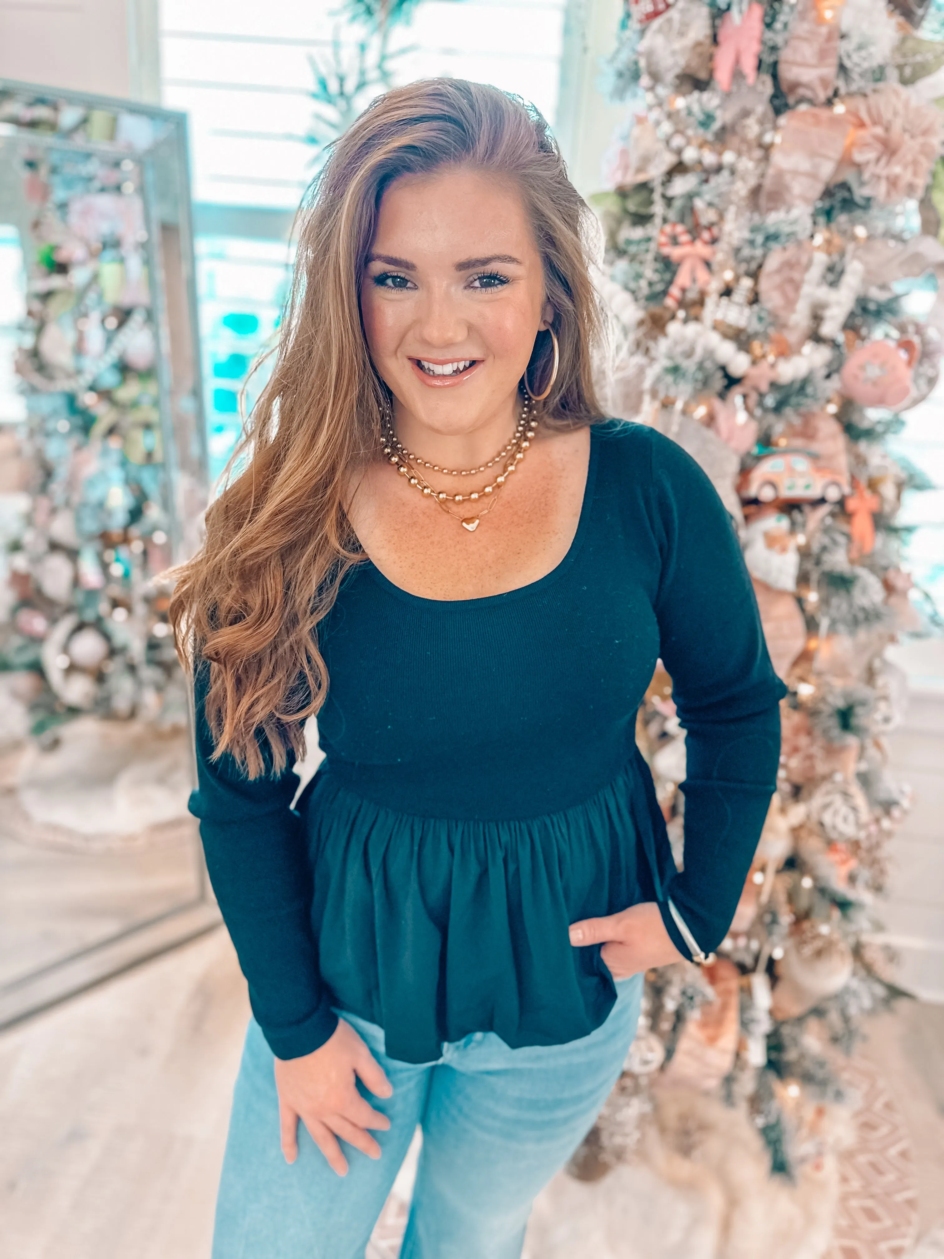 Black Knit Scoop Neck Peplum Top