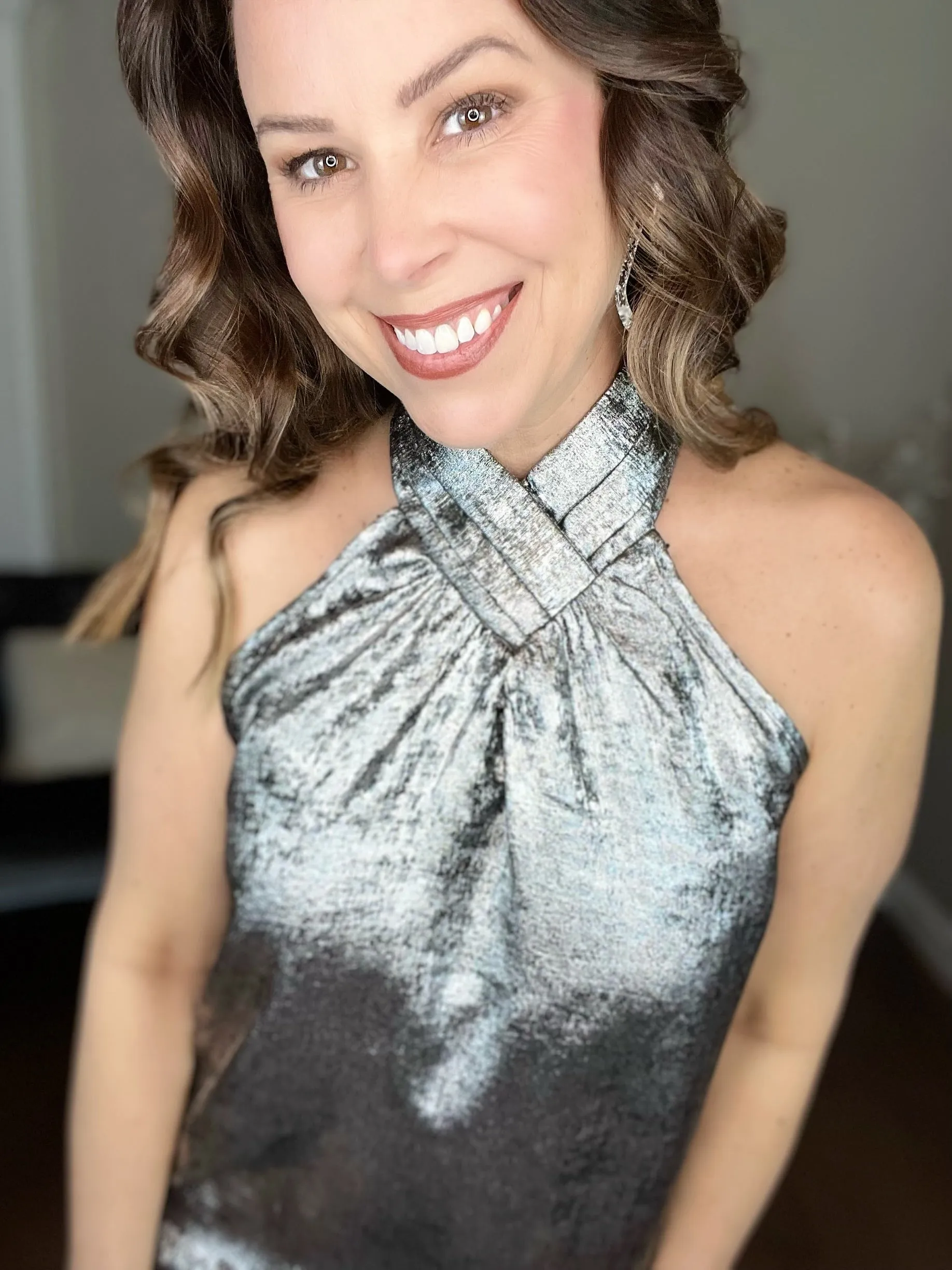 Black/Silver Halter Neck Sleeveless Top