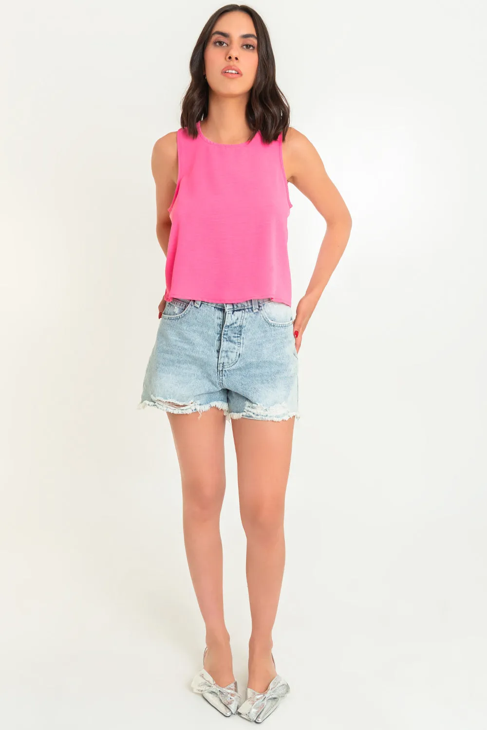 Blusa sin mangas cuello redondo