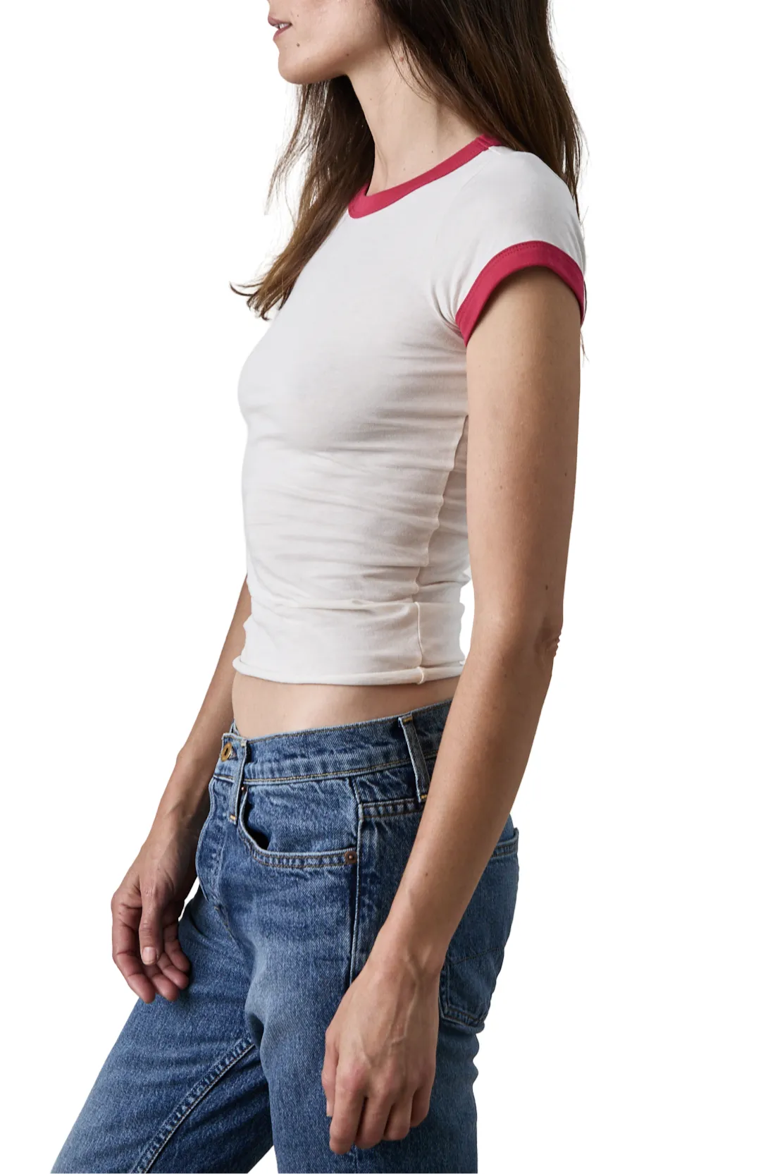 Bodhi Shrunken Ringer T - Ivory/Red
