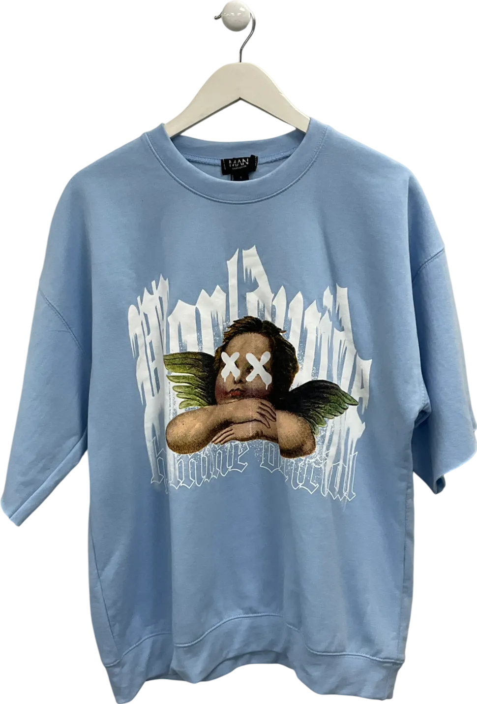 boohooMan Blue Oversized Angel Eye Short Sleeve Sweatshirt UK S