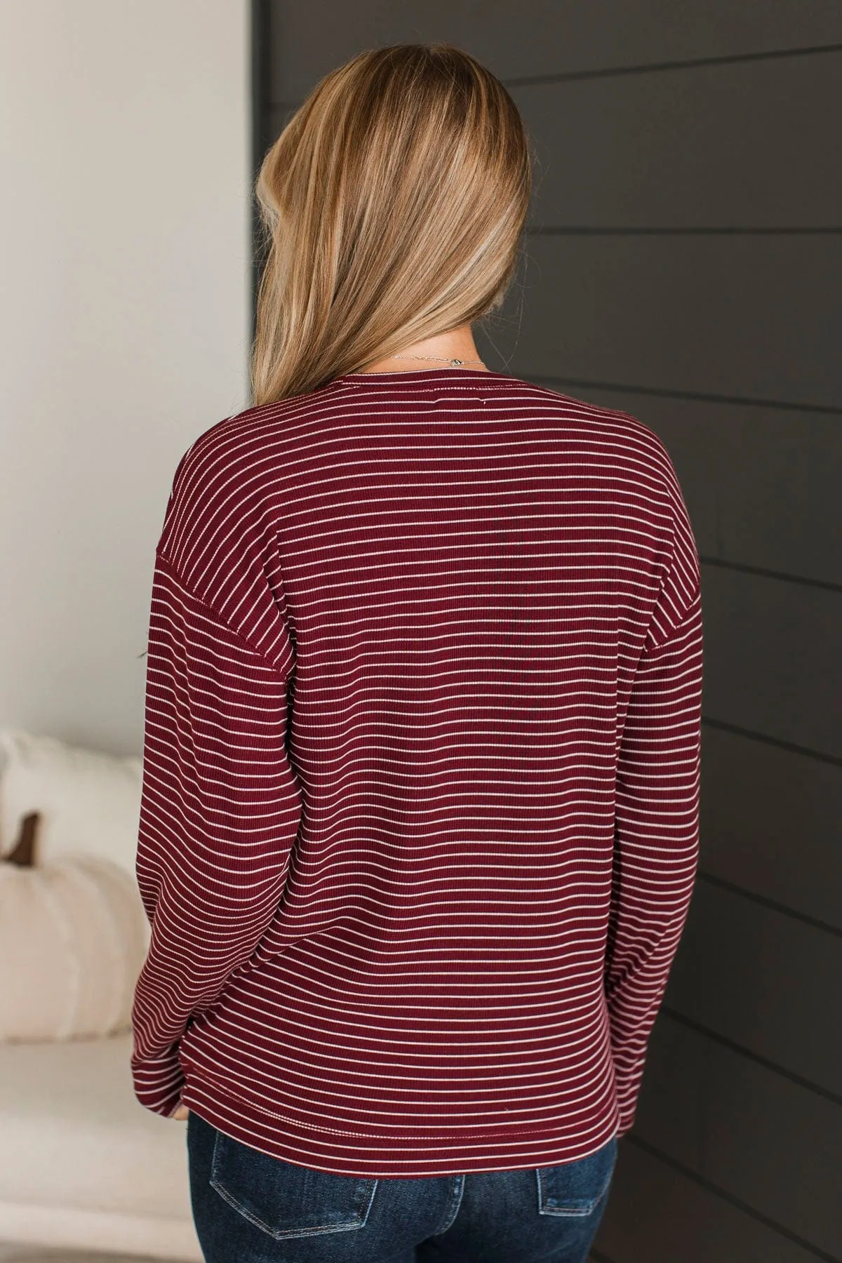 Brighten My Day Striped Pullover Top- Burgundy