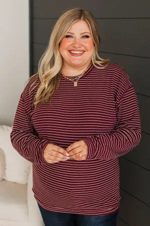 Brighten My Day Striped Pullover Top- Burgundy