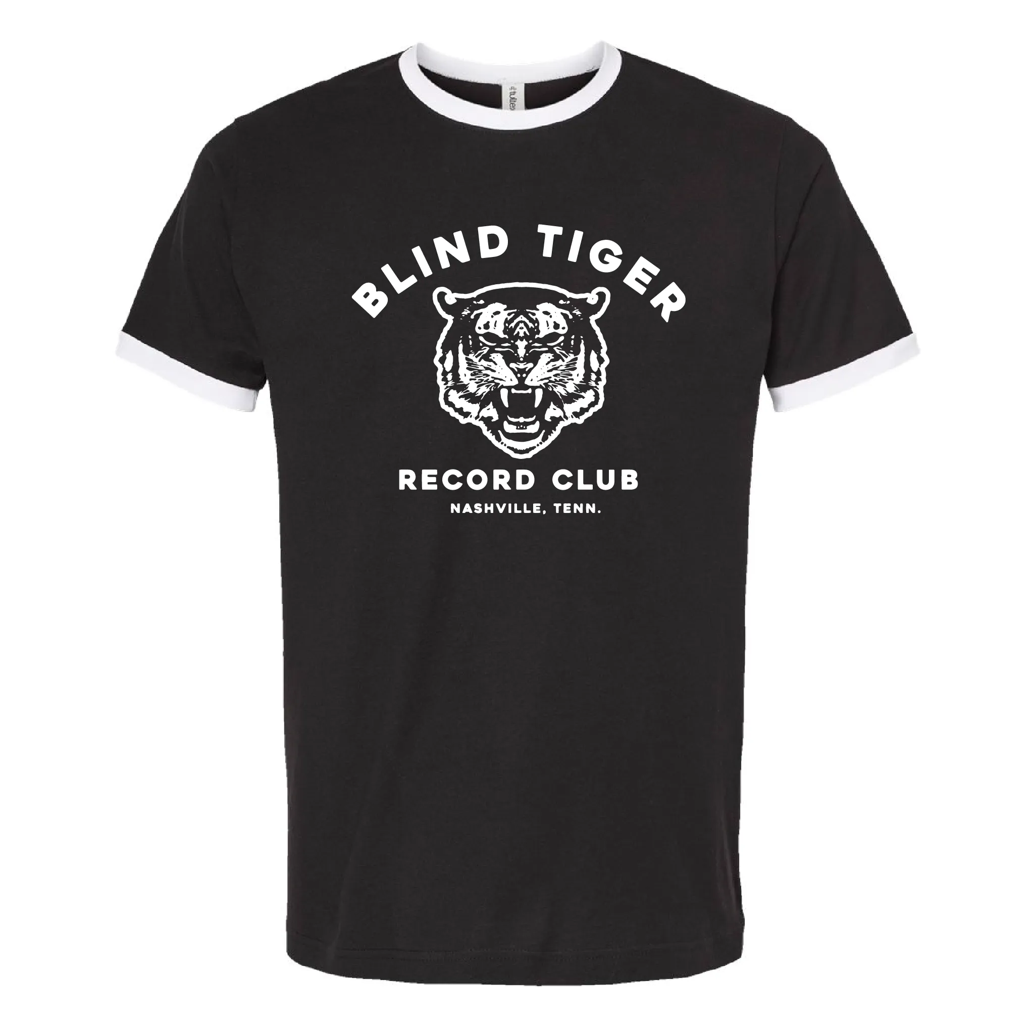 BTRC - T-Shirt - Distressed Jersey Ringer T-Shirt (Black w/White Tiger Logo)