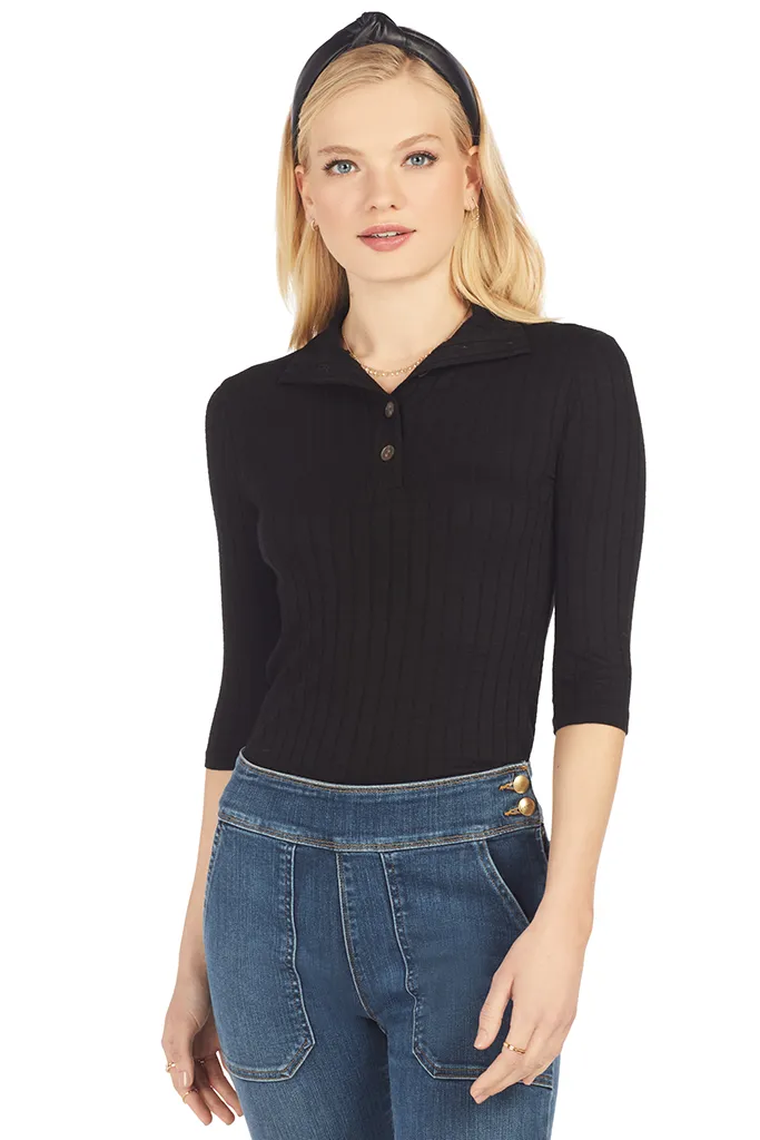 Button Up Elbow Slv (Black)