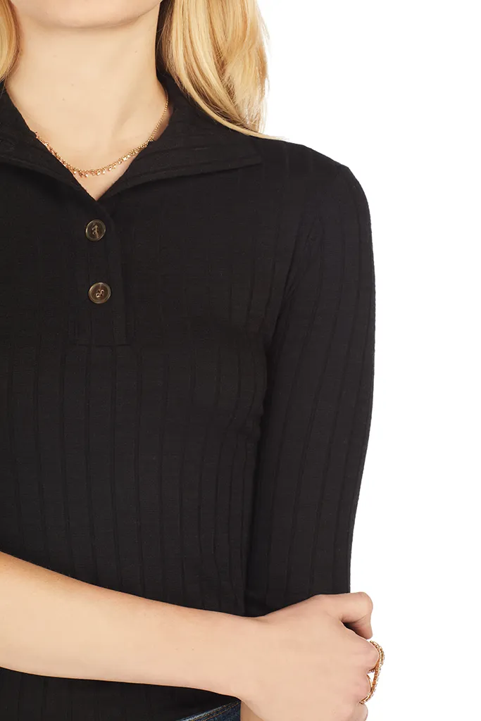 Button Up Elbow Slv (Black)