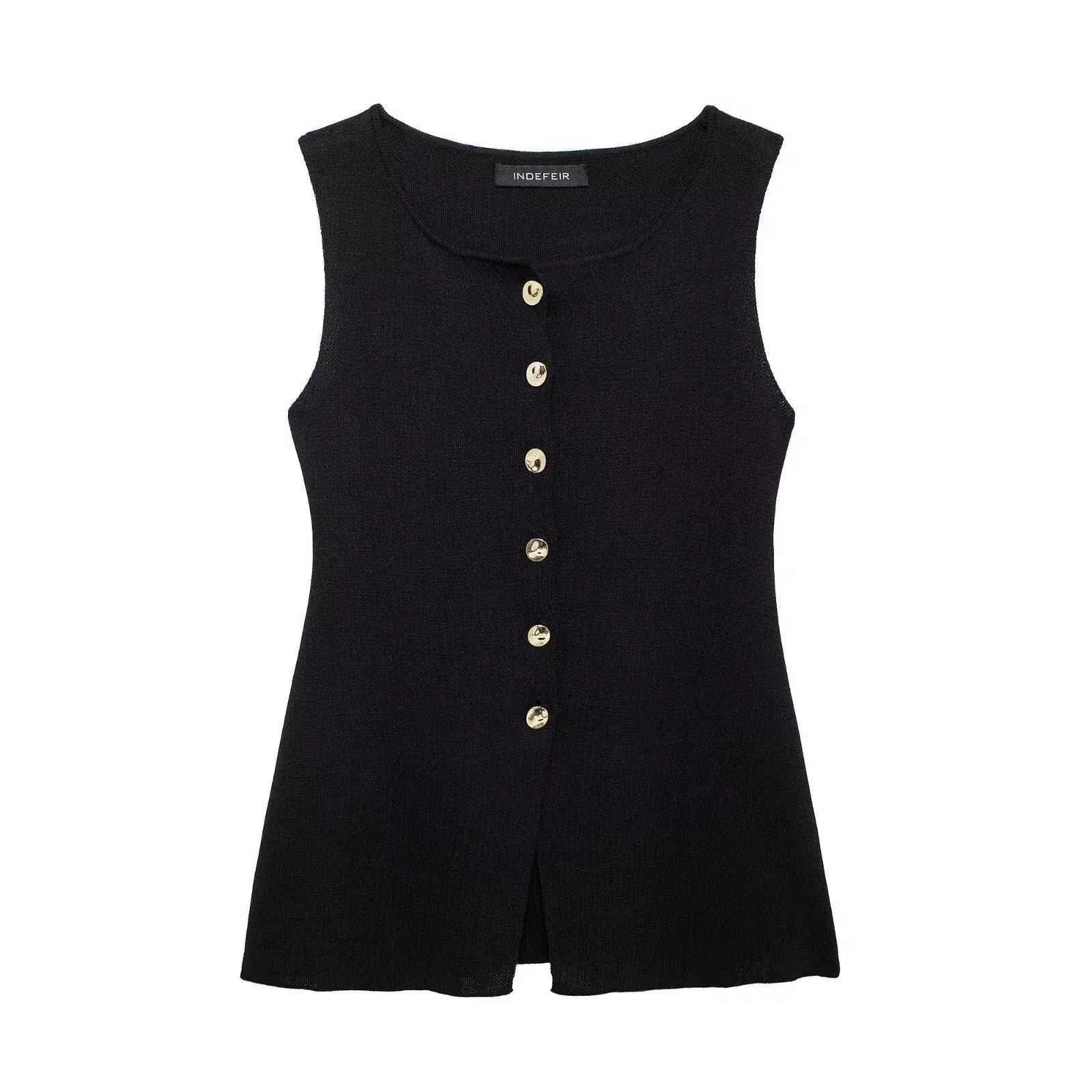 Buttoned Sleeveless Knit Top