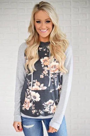 Charcoal Floral Hoodie