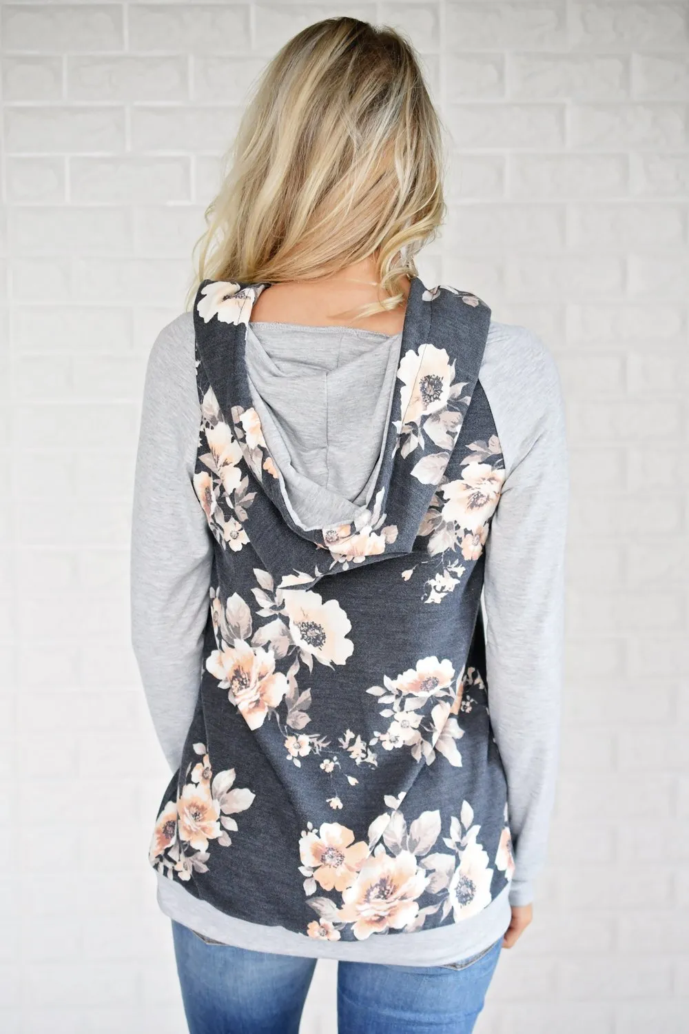 Charcoal Floral Hoodie