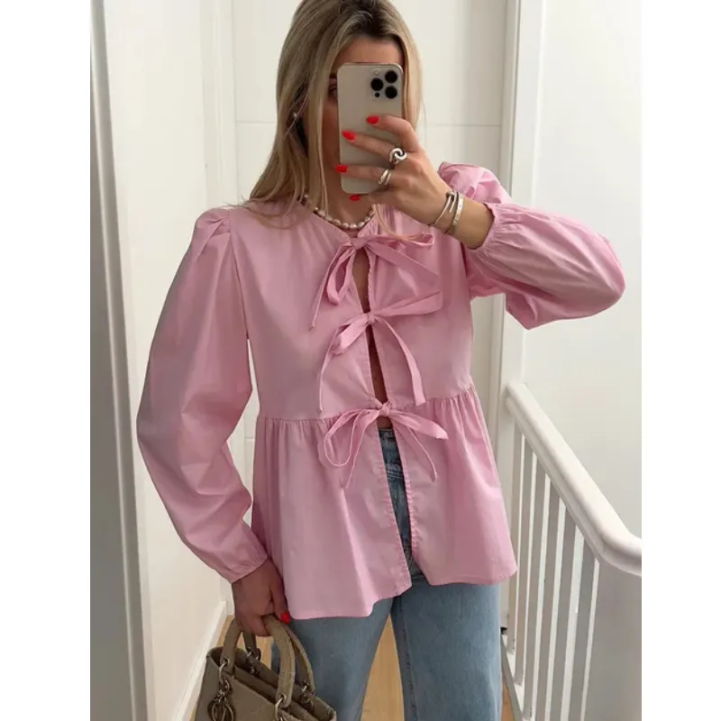 Chloe | Women's Spring Chic Peplum Blouse | Tie-Front