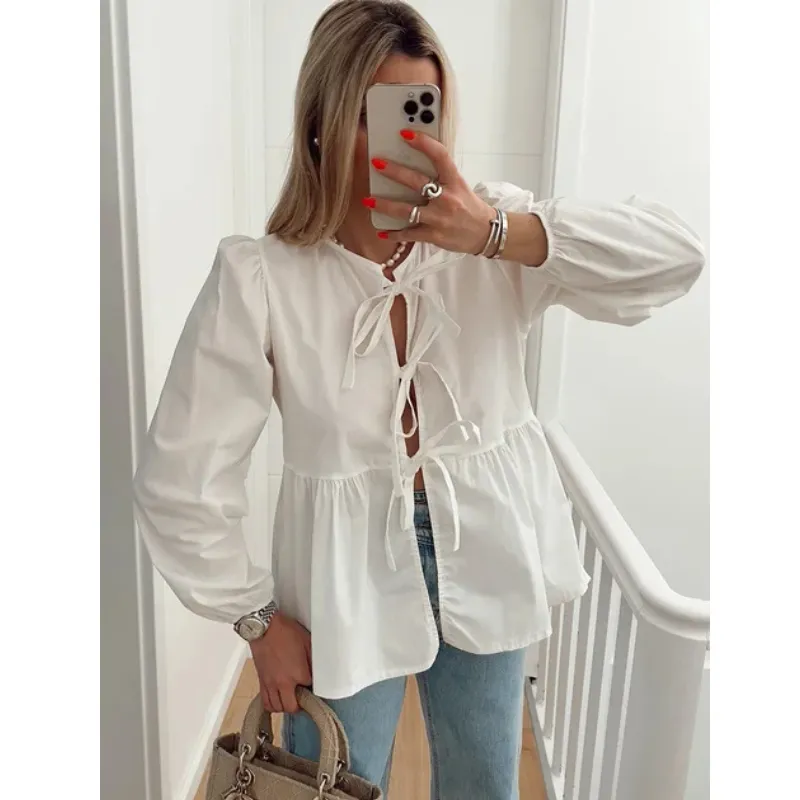 Chloe | Women's Spring Chic Peplum Blouse | Tie-Front