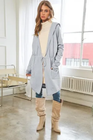 Cinch Waist Hooded Open Cardigan