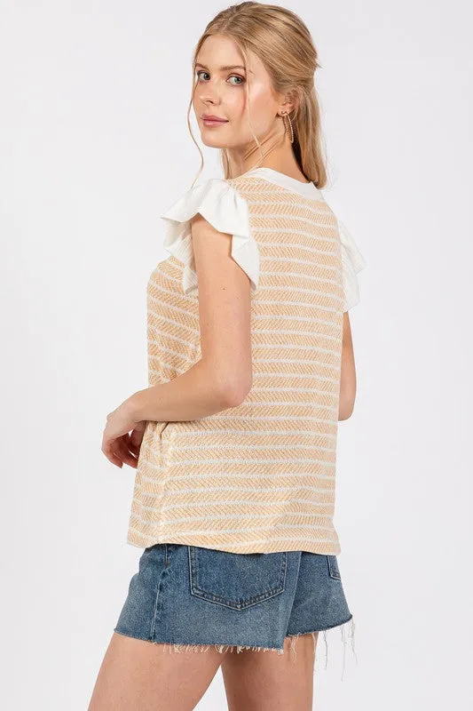 Contrast Ruffled Sleeve Blouse Top