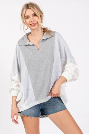 Contrast Wide Collared Oversized Sweatshirt