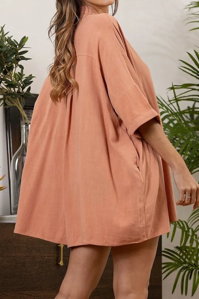 Coral Oversized Shirt Dress