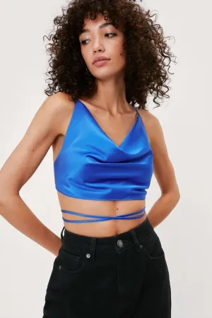 Cowl Neck Tie Back  Satin Cami