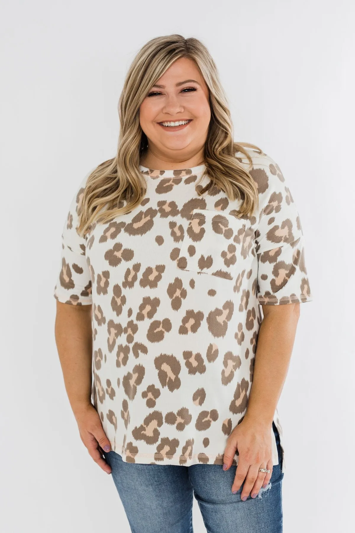 Crazy Cute Leopard Pocket Top- Ivory