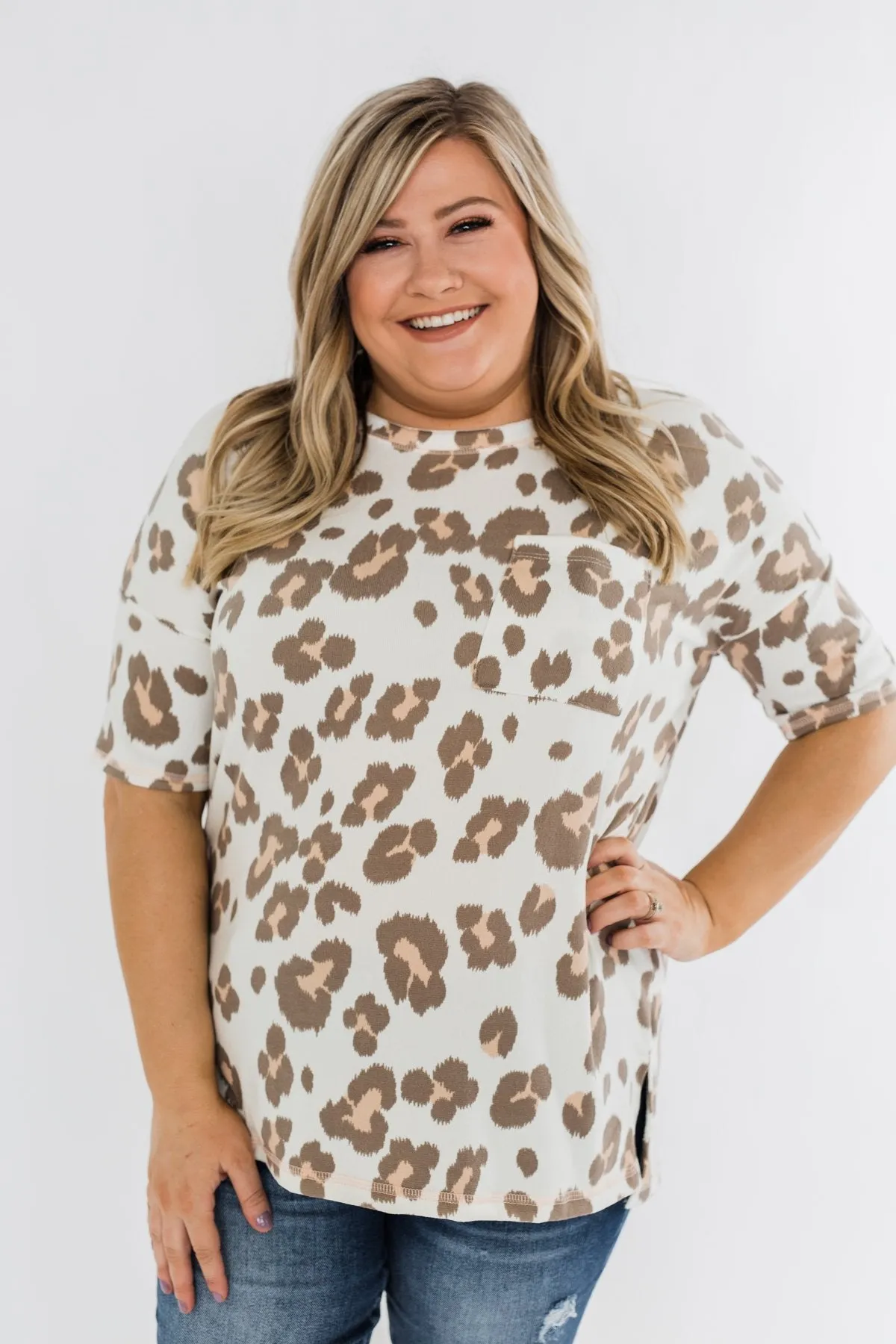 Crazy Cute Leopard Pocket Top- Ivory