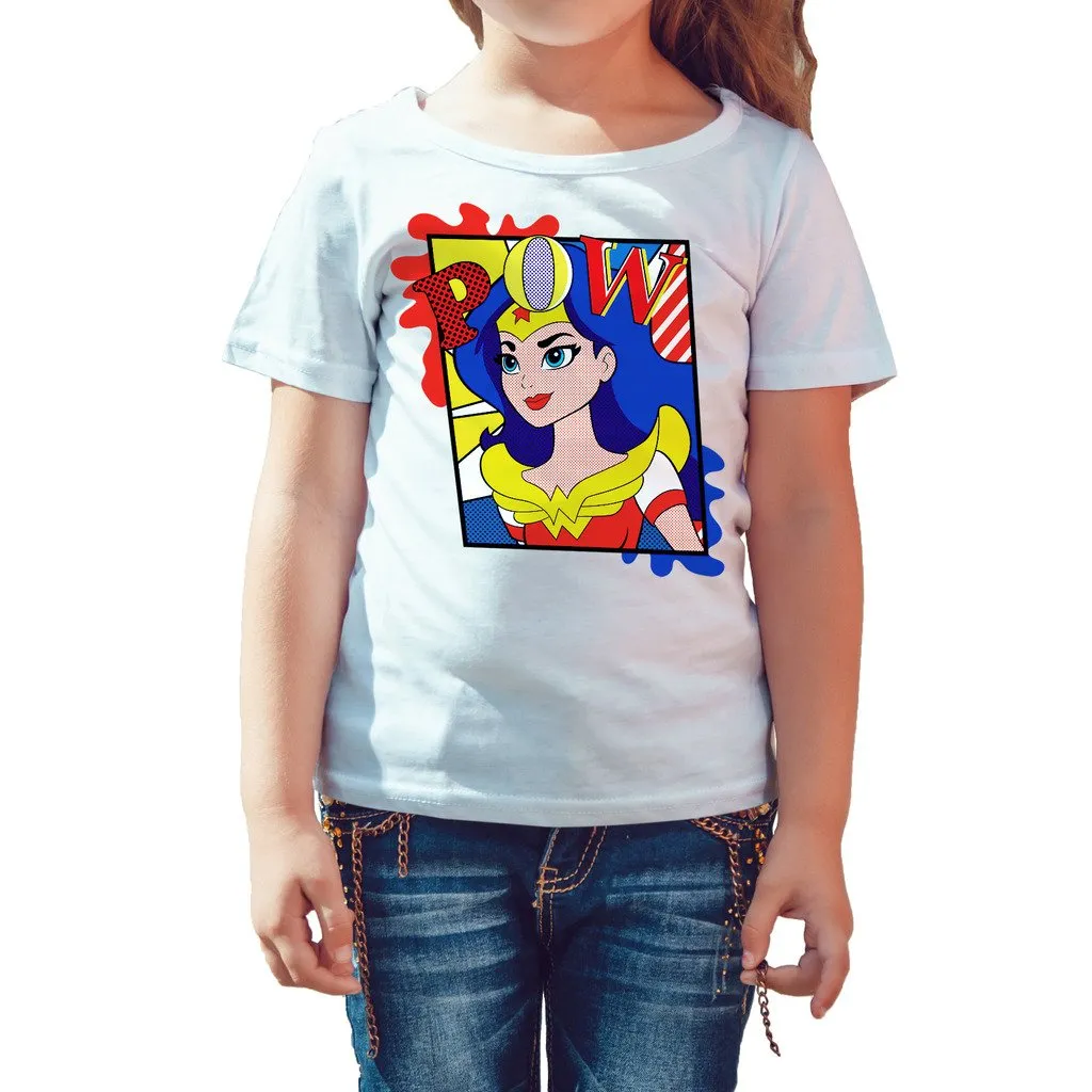 DC Super Hero Girls Wonder Woman Pop Pow Official Kid's T-Shirt (White)