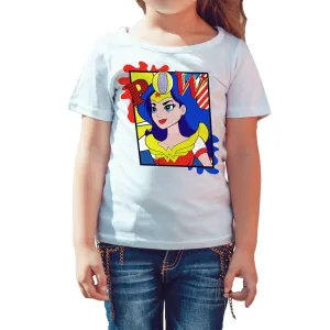 DC Super Hero Girls Wonder Woman Pop Pow Official Kid's T-Shirt (White)