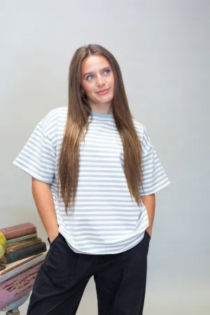 Dusty Blue Oversized Blue Stripe Tee TBT880