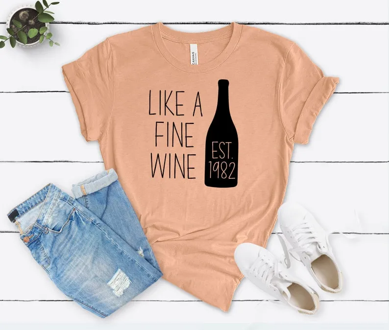 Fine Wine Est 1982 Birthday Shirt | 41st Birthday Party T-Shirt Cotton