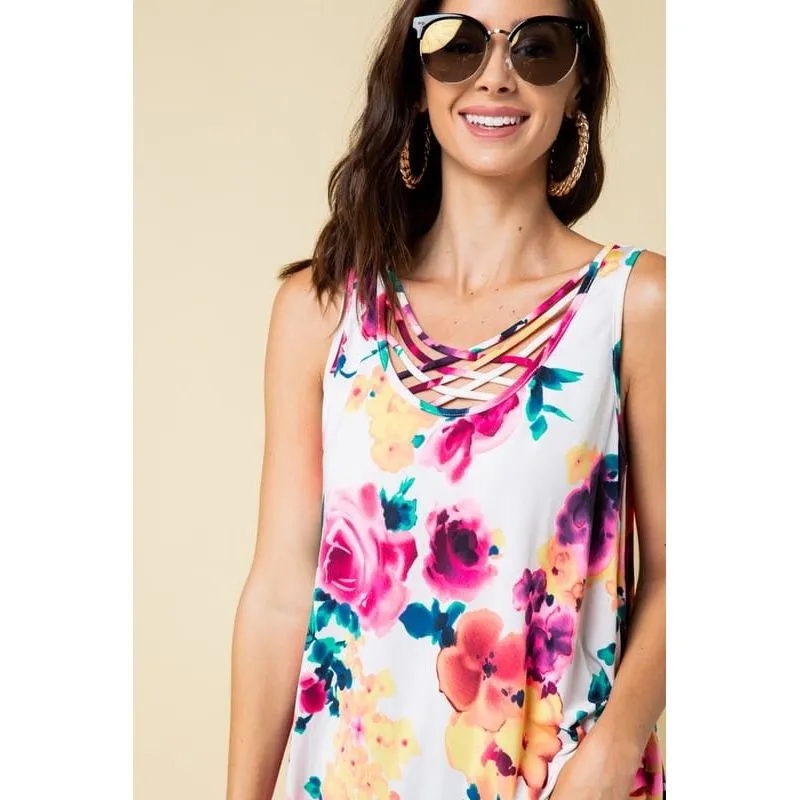 Floral Print Sleeveless Crisscross Top Plus Sizes
