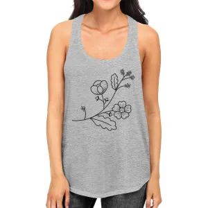 Floral Racer Back Women's Tank Top- Gray