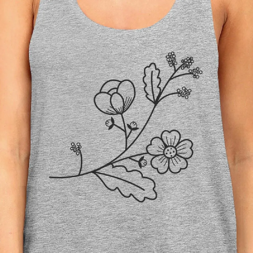 Floral Racer Back Women's Tank Top- Gray