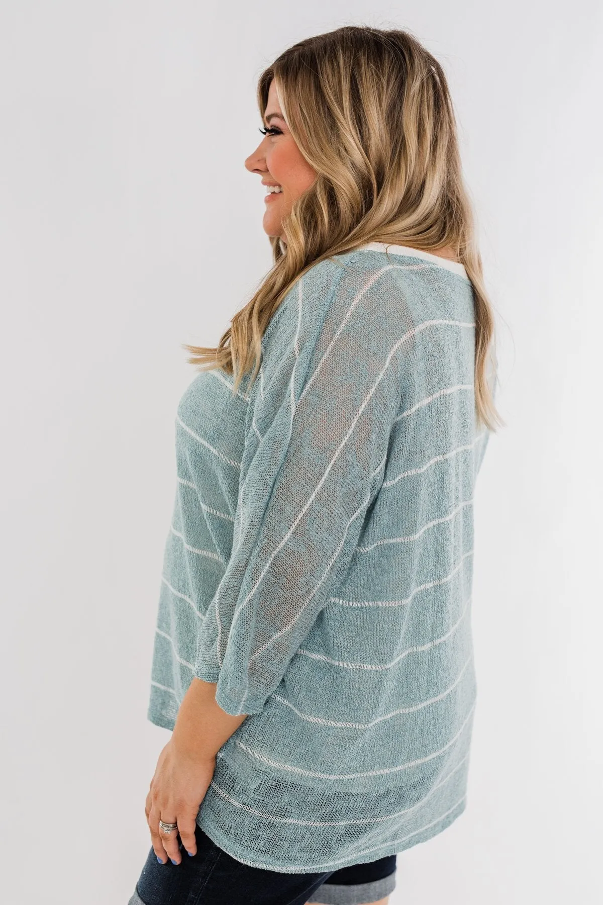 Follow My Lead Striped Knit Top- Slate Blue