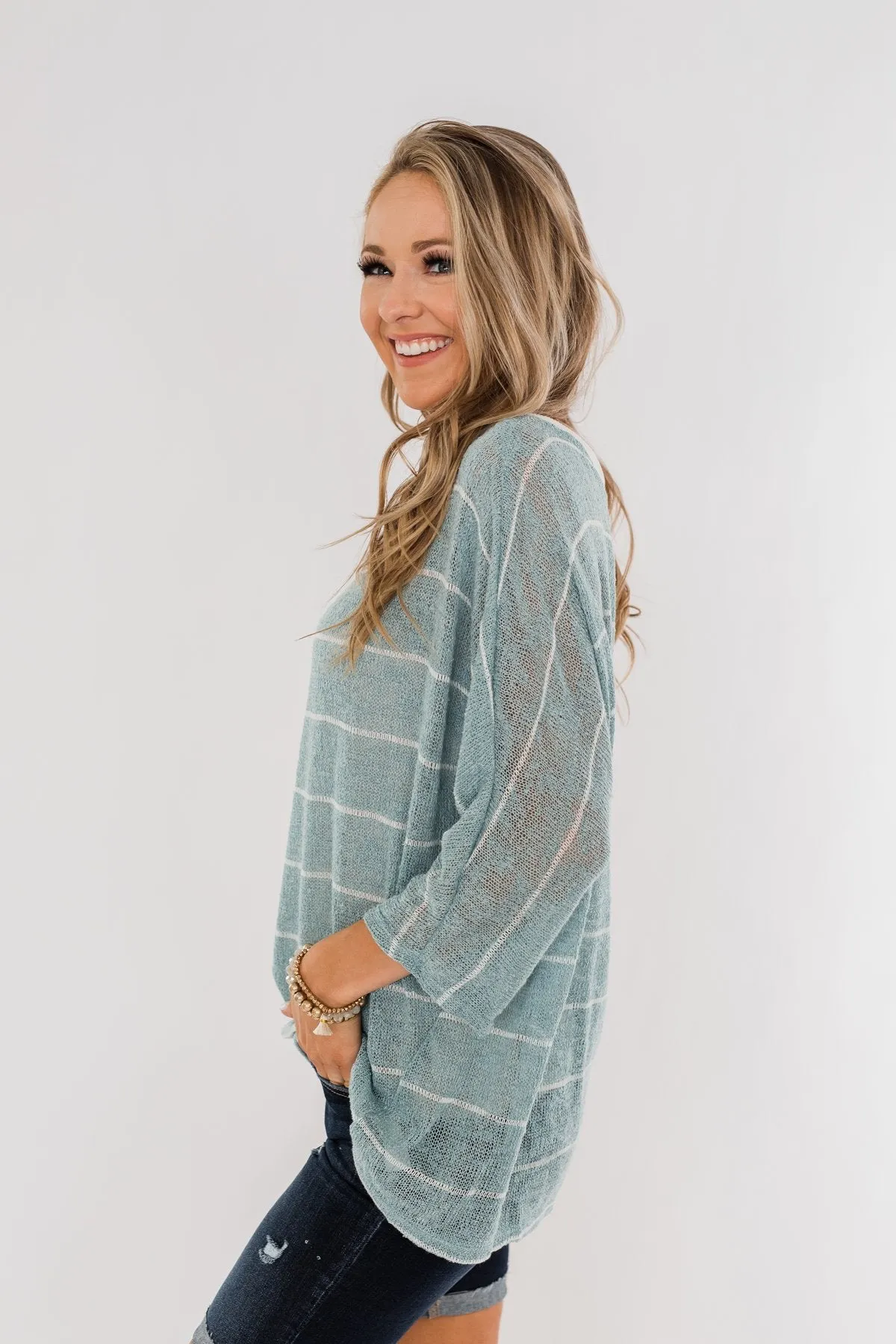 Follow My Lead Striped Knit Top- Slate Blue