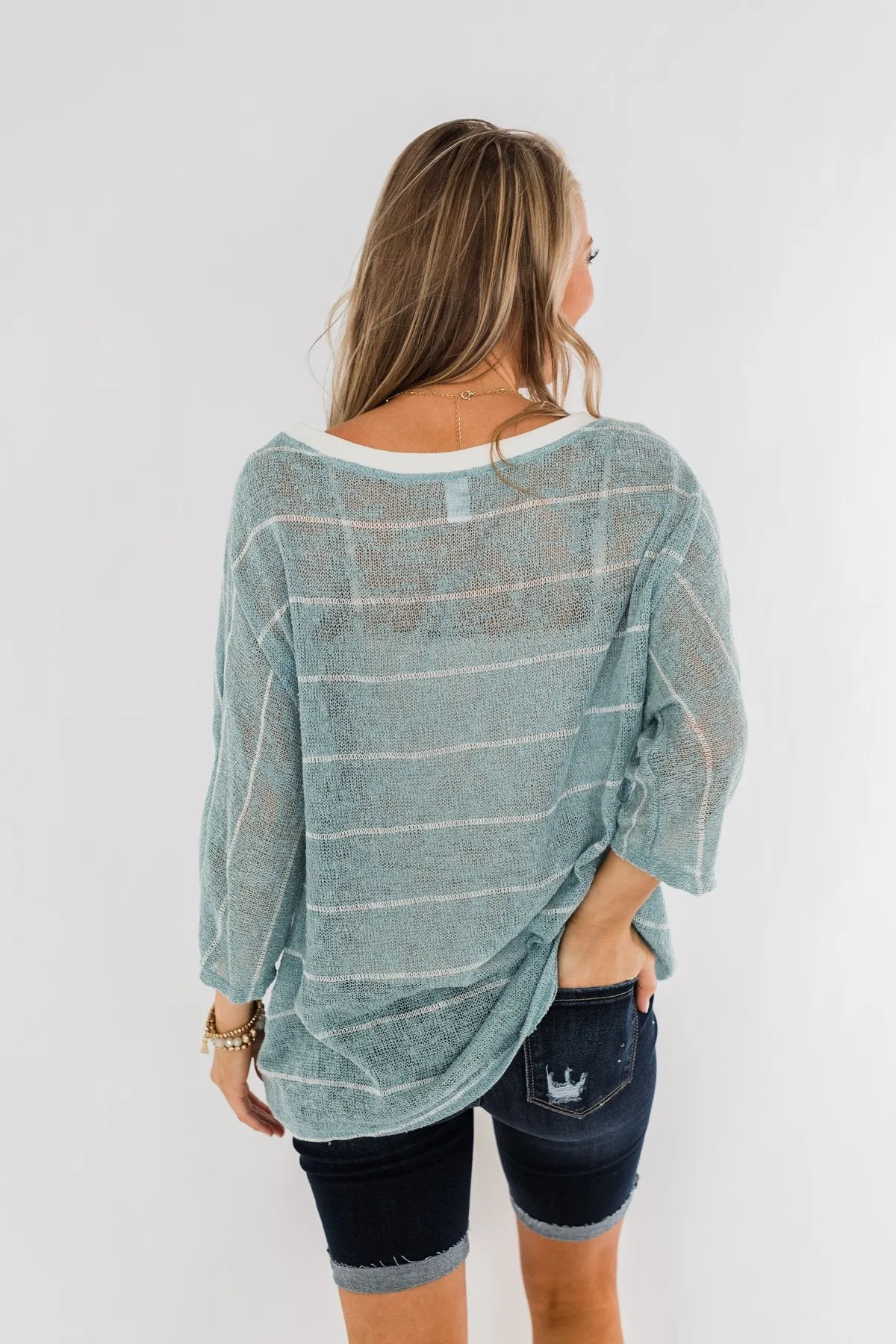 Follow My Lead Striped Knit Top- Slate Blue