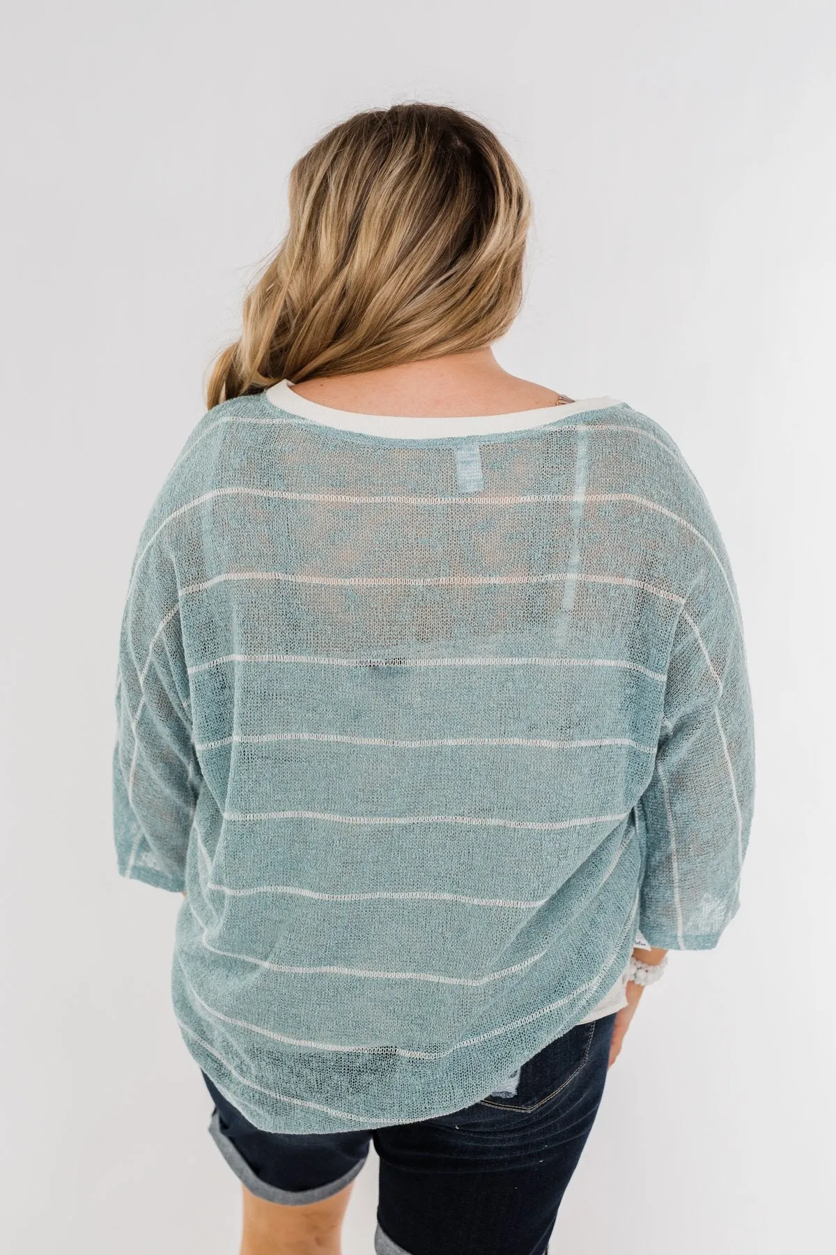 Follow My Lead Striped Knit Top- Slate Blue