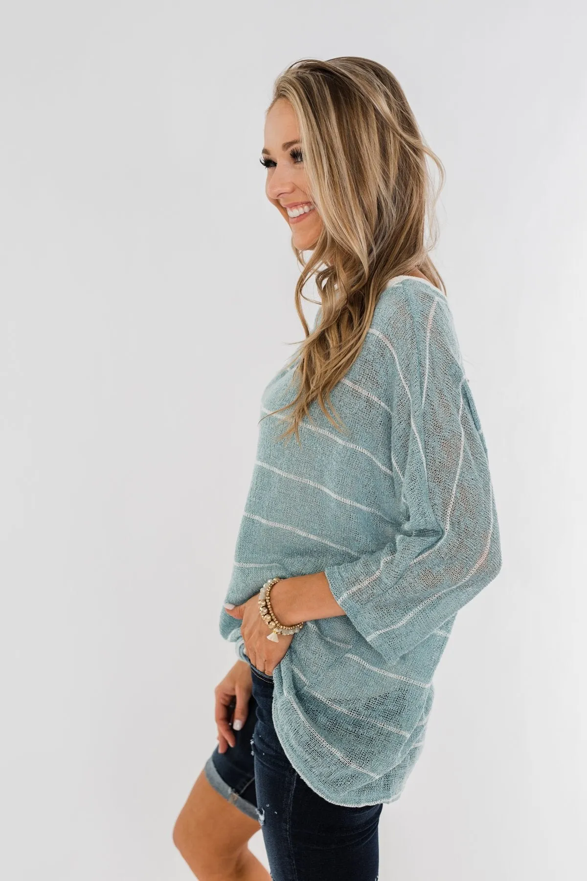 Follow My Lead Striped Knit Top- Slate Blue