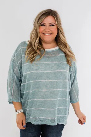 Follow My Lead Striped Knit Top- Slate Blue
