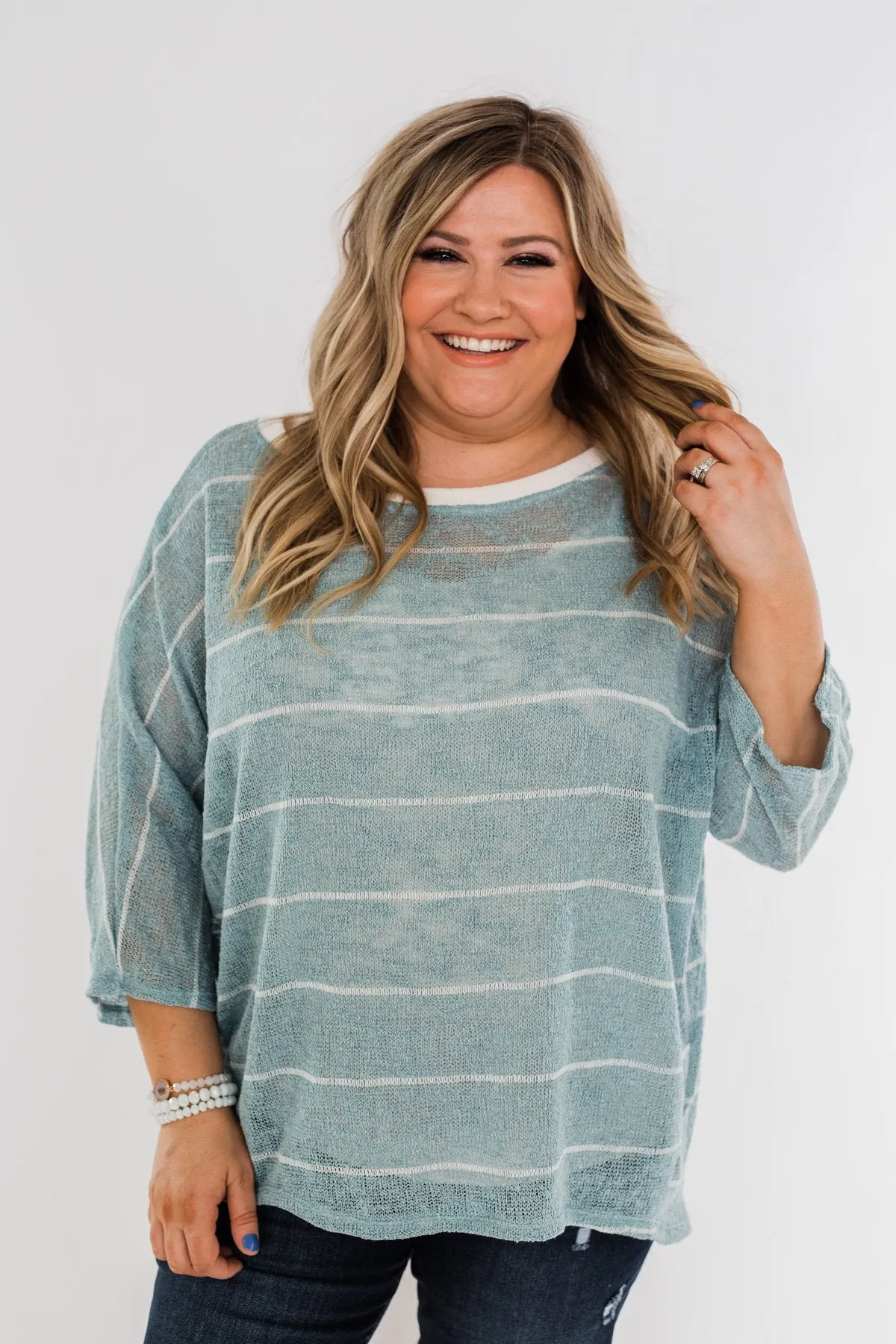 Follow My Lead Striped Knit Top- Slate Blue